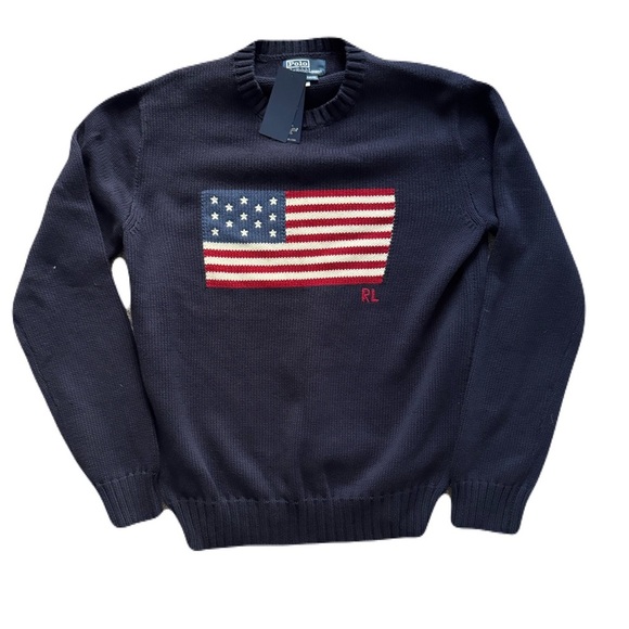 NWT Polo Ralph Lauren Unisex The Iconic Flag Sweater Navy Fall American Size M - Picture 3 of 7